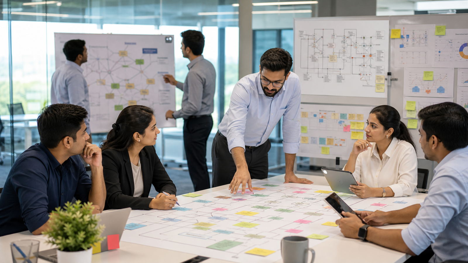 Advisors reviewing strategy documents